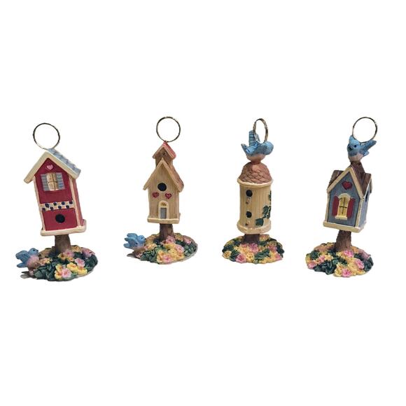 Boston Warehouse Vintage Bouncy Ceramic Birdhouse Place Card Holders Set of 4 - Picture 5 of 9